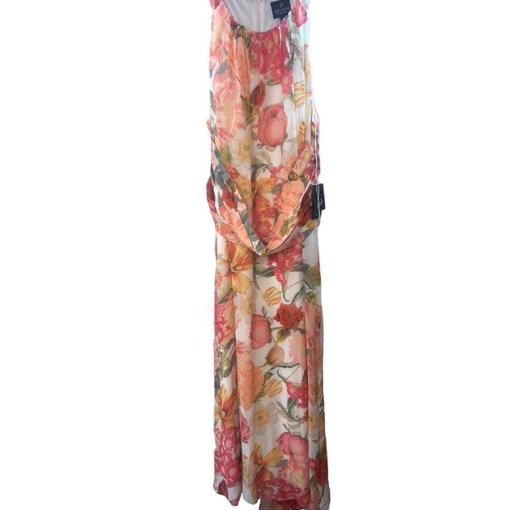 ADRIANNA PAPELL WOMENS 20W SLEEVELESS FLORAL LINED MAXI DRESS W/SASH